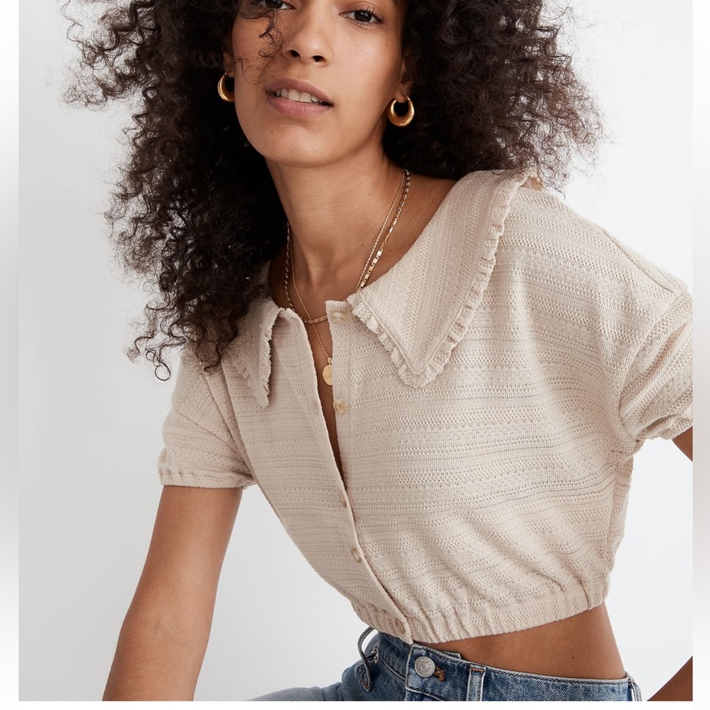 Madewell Ruffle Collar Crop Top Medium NWT